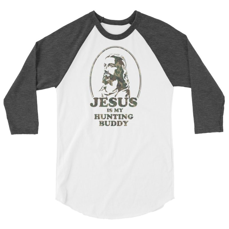 Jesus is my hunting buddy 3/4 sleeve raglan shirt - Image 7