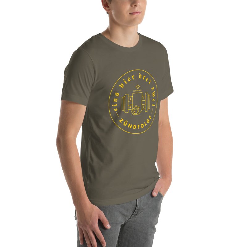 1-4-3-2 Zündfolge Badge Yellow Unisex t-shirt - Image 67
