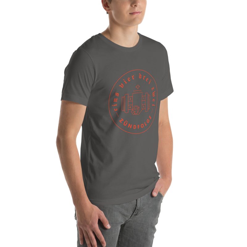 1-4-3-2 Zündfolge Badge Orange Unisex t-shirt - Image 48