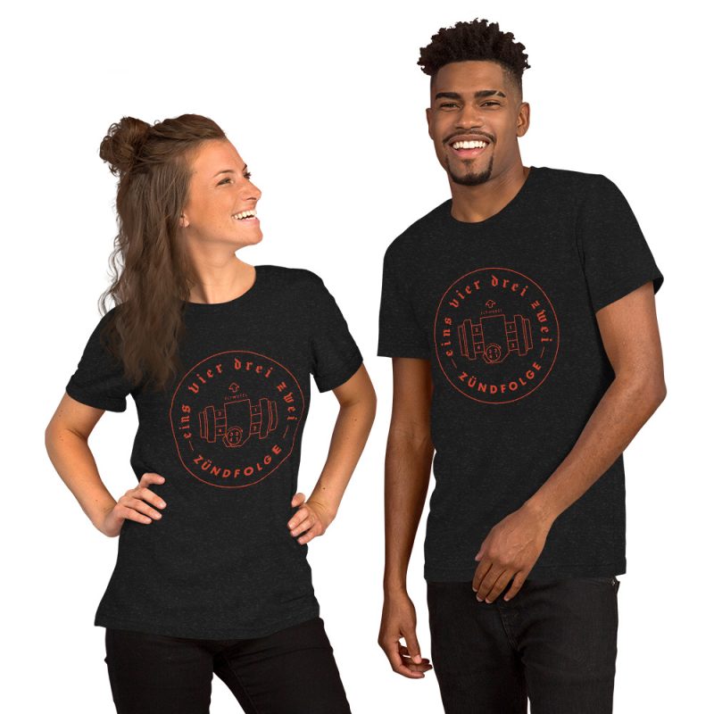 1-4-3-2 Zündfolge Badge Orange Unisex t-shirt - Image 7