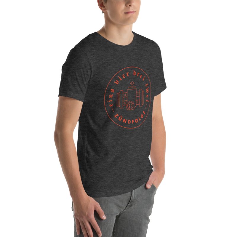 1-4-3-2 Zündfolge Badge Orange Unisex t-shirt - Image 42