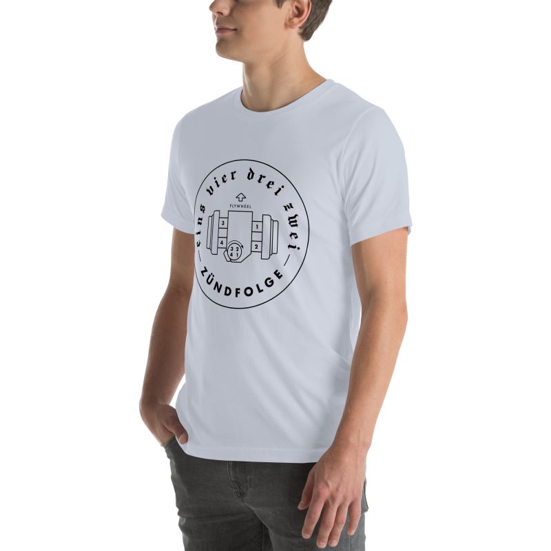 1-4-3-2 Zündfolge Badge Black Unisex t-shirt - Image 85