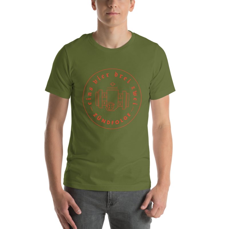 1-4-3-2 Zündfolge Badge Orange Unisex t-shirt - Image 55