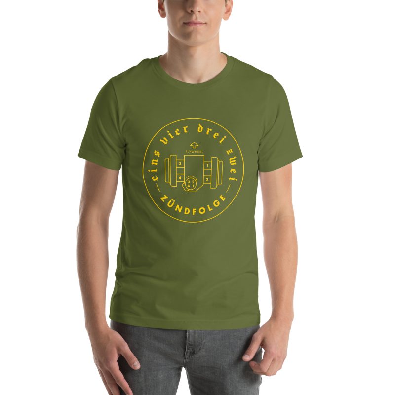 1-4-3-2 Zündfolge Badge Yellow Unisex t-shirt - Image 68