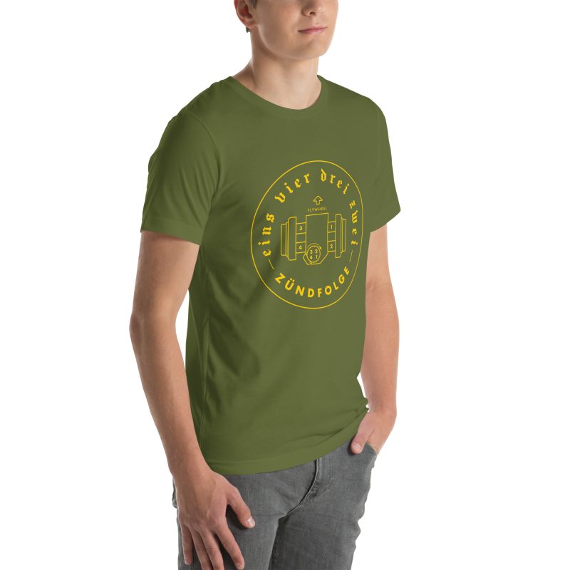 1-4-3-2 Zündfolge Badge Yellow Unisex t-shirt - Image 73